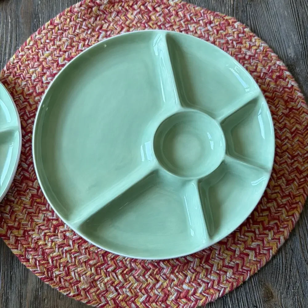 Williams Sonoma Jasmine Divided Luncheon Appetizer Snack Plate set of 6 green